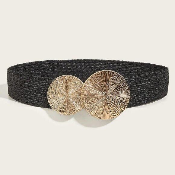 2/$30 NEW Elastic Wide Corset Safe Waist Belt Metallic Snap Buckle Black Cinched - Picture 5 of 14